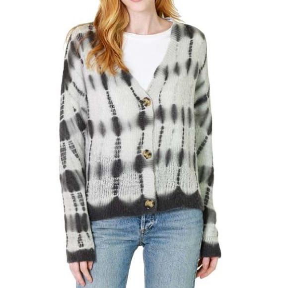Sundry Boxy Cashmere Cardigan Merino Wool Sweater Charcoal Gray Tie Dye SZ Small - Picture 3 of 16